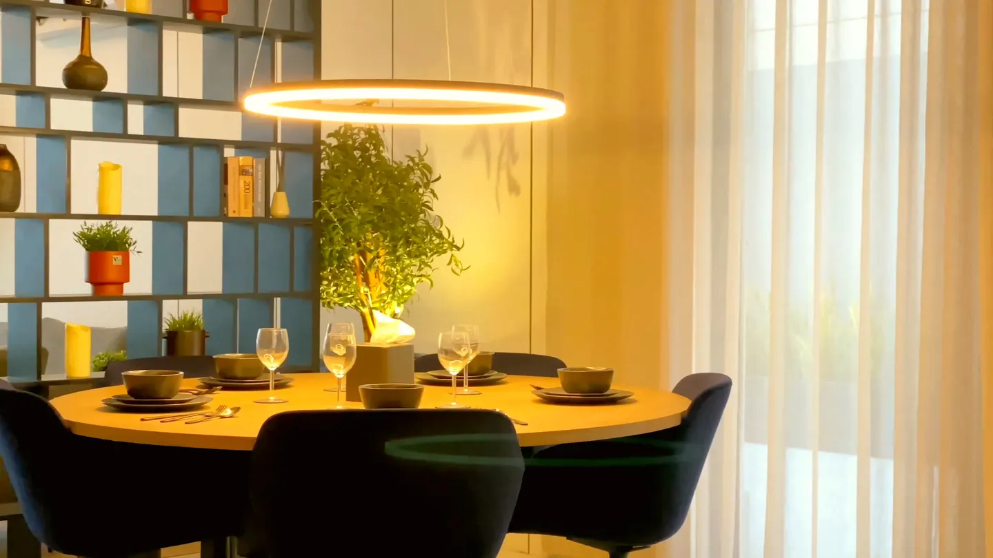 Oak dining table with velvet chairs